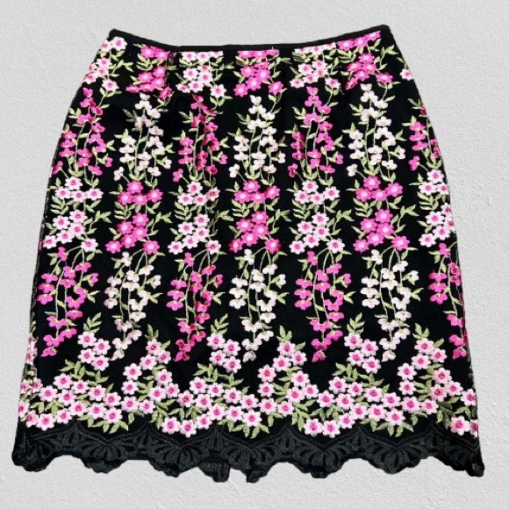 Tahari Floral Mesh Embroidered Skirt Lace Romantic Coquette Size 10